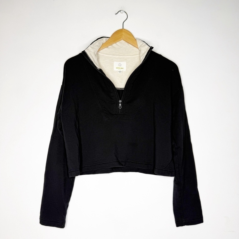 Aerie Black Cropped Half Zip-Up pullover Active American Eagle Size Small